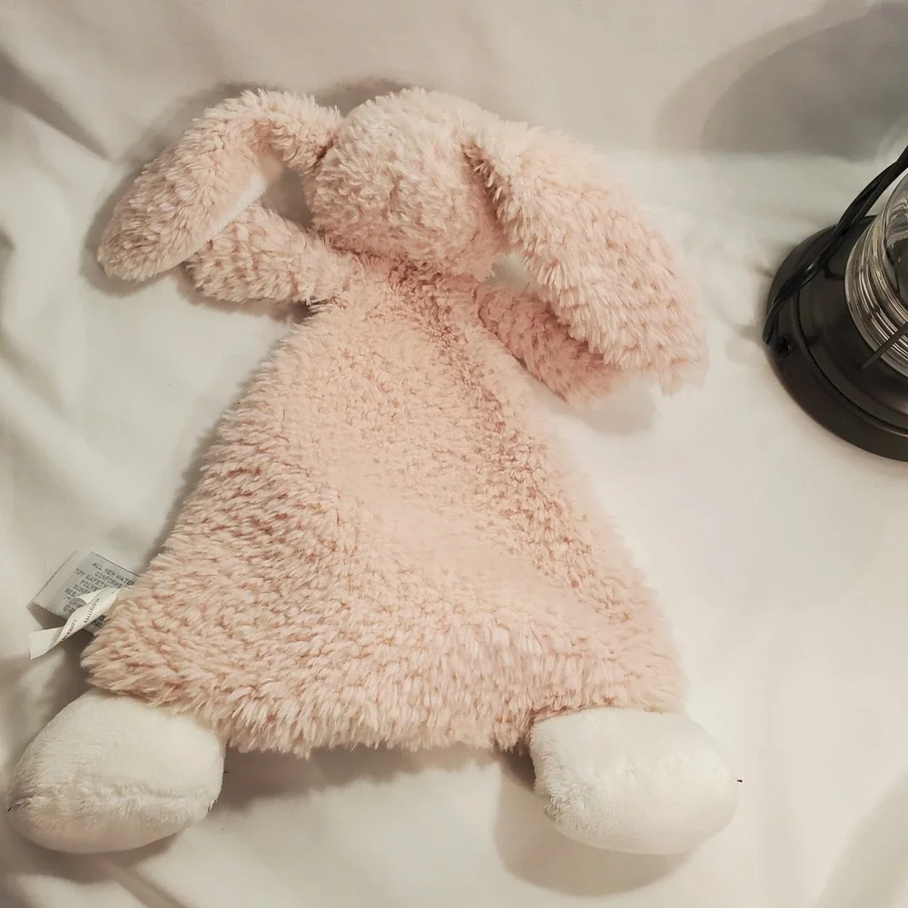 Demdaco Nat & Jules Plush Bunny‎ Rabbit Lovey Pink White Security Blanket